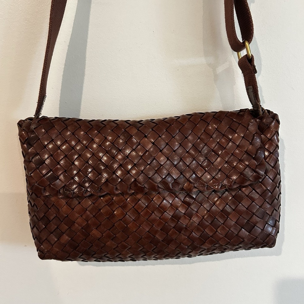Loeffler Randall Woven Leather Shoulder Bag Brown Purse Wide Strap Adjustable - Picture 1 of 16